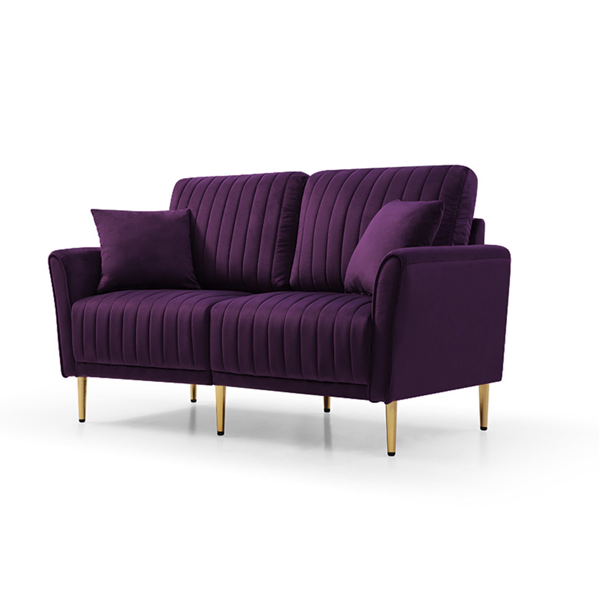 2 Piece Velvet Upholstered Living Room Sofa Set, Including 2 Pieces 2 Seater Sofa With Channel Tufted And Revsible Pillows, Free Self Fabric Pillow Included, Purple Purple Foam Velvet 4 Seat