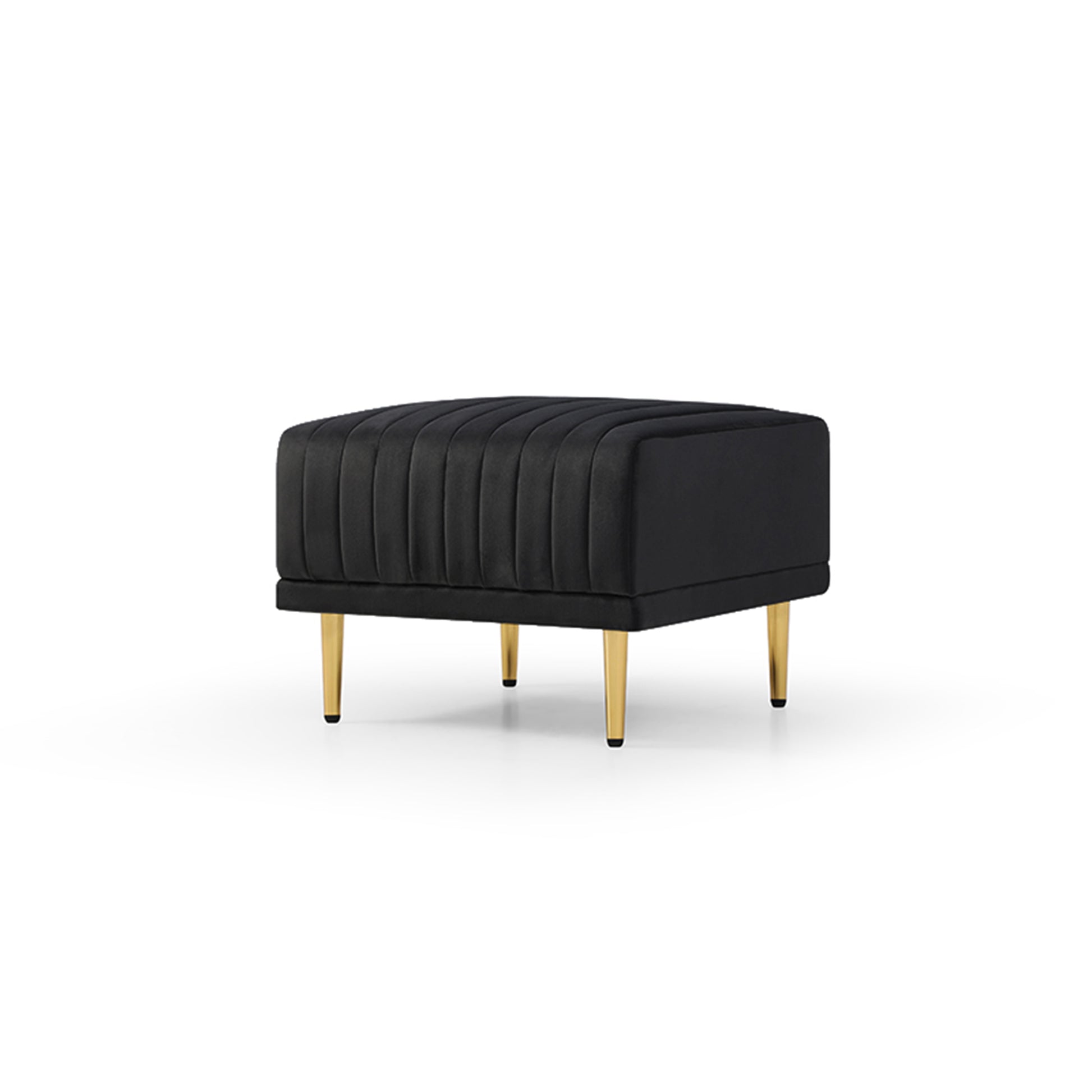 Living Room Ottoman Black Velvet Channel Tufted To Combine With Sectional Sofa Black Foam Velvet