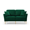 2 Seater Sofa Couch With Channel Tufted On Back And Seat Cushions, Two Throw Pillows, Velvet Green Green Foam Velvet 2 Seat