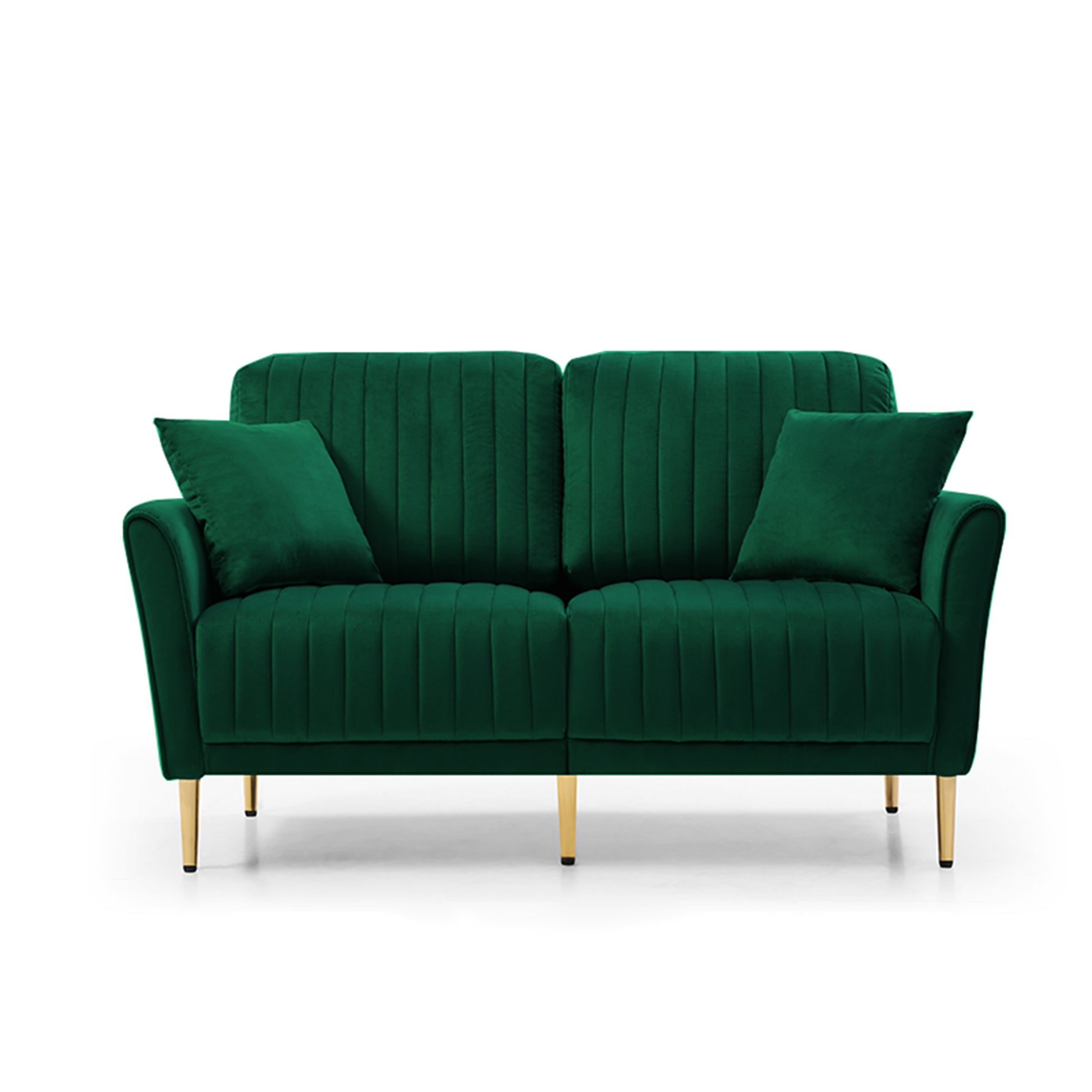 2 Seater Sofa Couch With Channel Tufted On Back And Seat Cushions, Two Throw Pillows, Velvet Green Green Foam Velvet 2 Seat