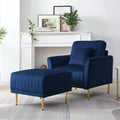 Accent Chair With Ottoman, Single Sofa Chair And Ottoman Set, Modern Velvet Barrel Chair Accent Armchair With Golden Legs For Living Room Bedroom Home Office, Channel Tufted Back Club Chair, Blue