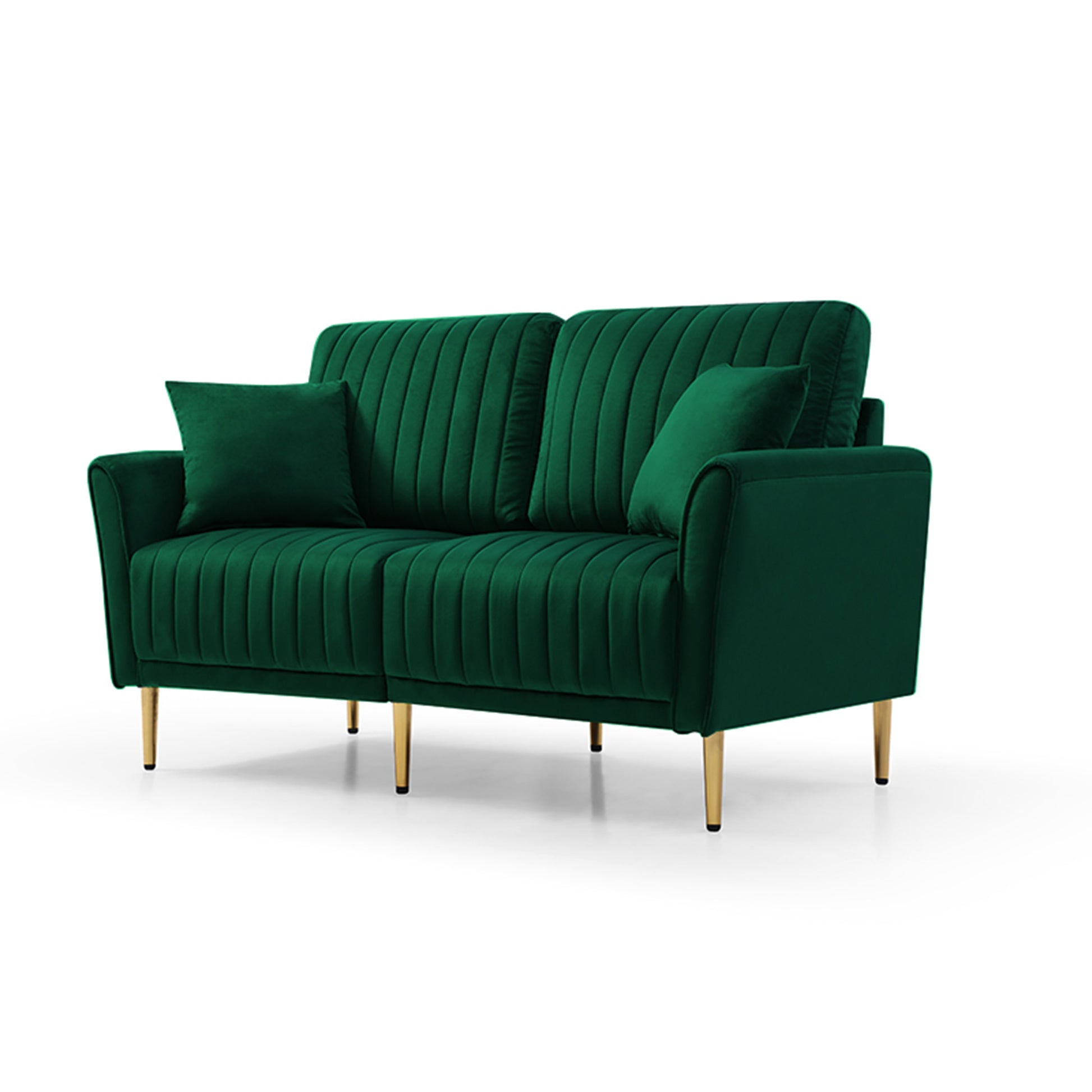 2 Seater Sofa Couch With Channel Tufted On Back And Seat Cushions, Two Throw Pillows, Velvet Green Green Foam Velvet 2 Seat