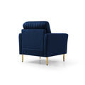 Velvet Accent Chair Round Arm Chair With Gold Legs, Upholstered Single Sofa For Living Room Bedroom, Navy Blue With 1 Throw Pillow Blue Foam Velvet