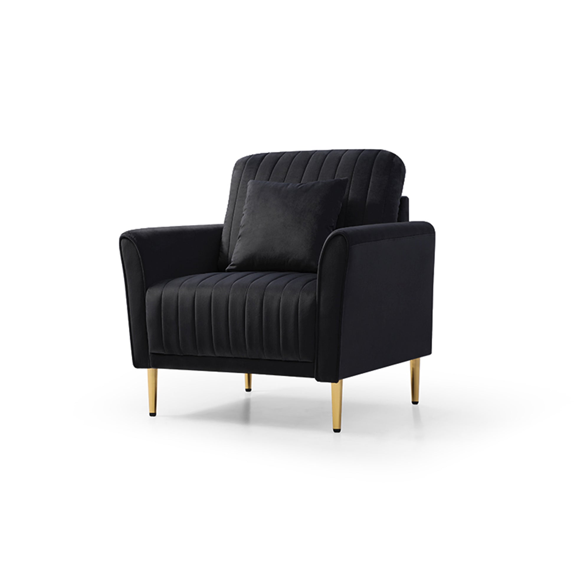 Modern Black Velvet Accent Chair Upholstered Living Room Arm Chairs Comfy Single Sofa Chair Black Foam Velvet