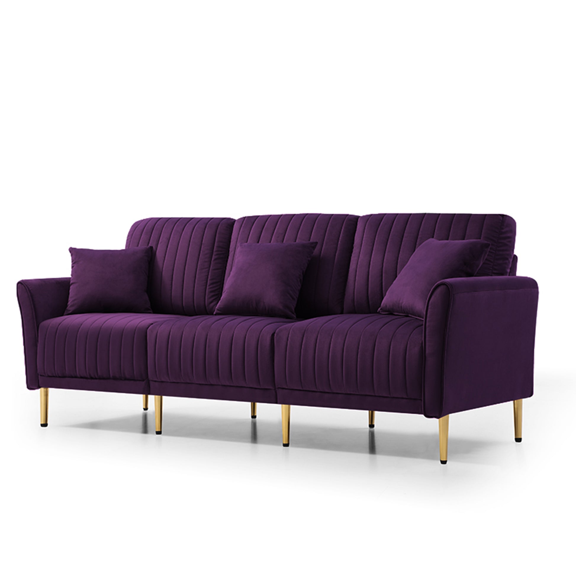 3 Piece Sectional Sofa Set, Modern Velvet Upholstered Sofa Couch With Sturdy Metel Legs For Living Room, Apartment, 3 Seater Sofa 2 Piece Loveseat Sofa, Purple Purple Foam Velvet 7 Seat