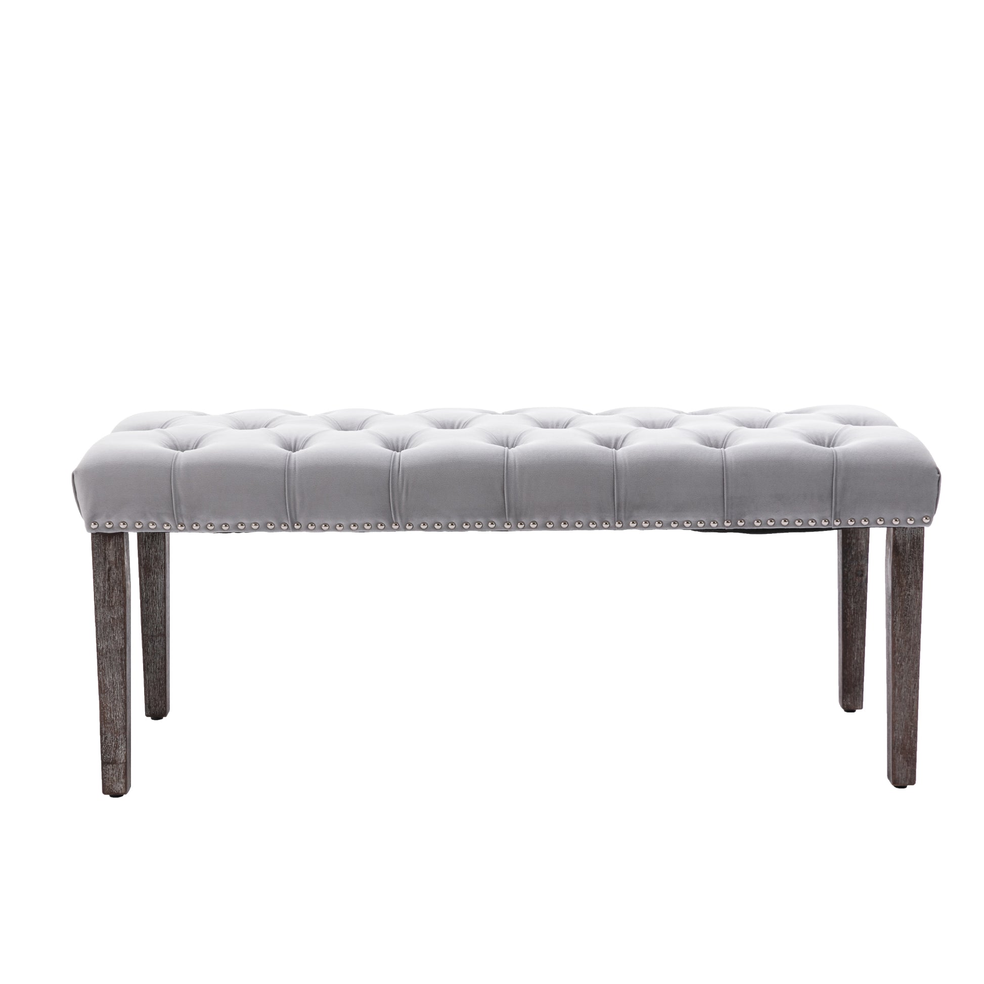 Heng Ming Upholstered Tufted Bench Ottomanvelvet Dining Bench Bedroom Bench Footrest Stool Accent Bench For Entryway Dining Room Living Room, Light Gray Light Grey Velvet