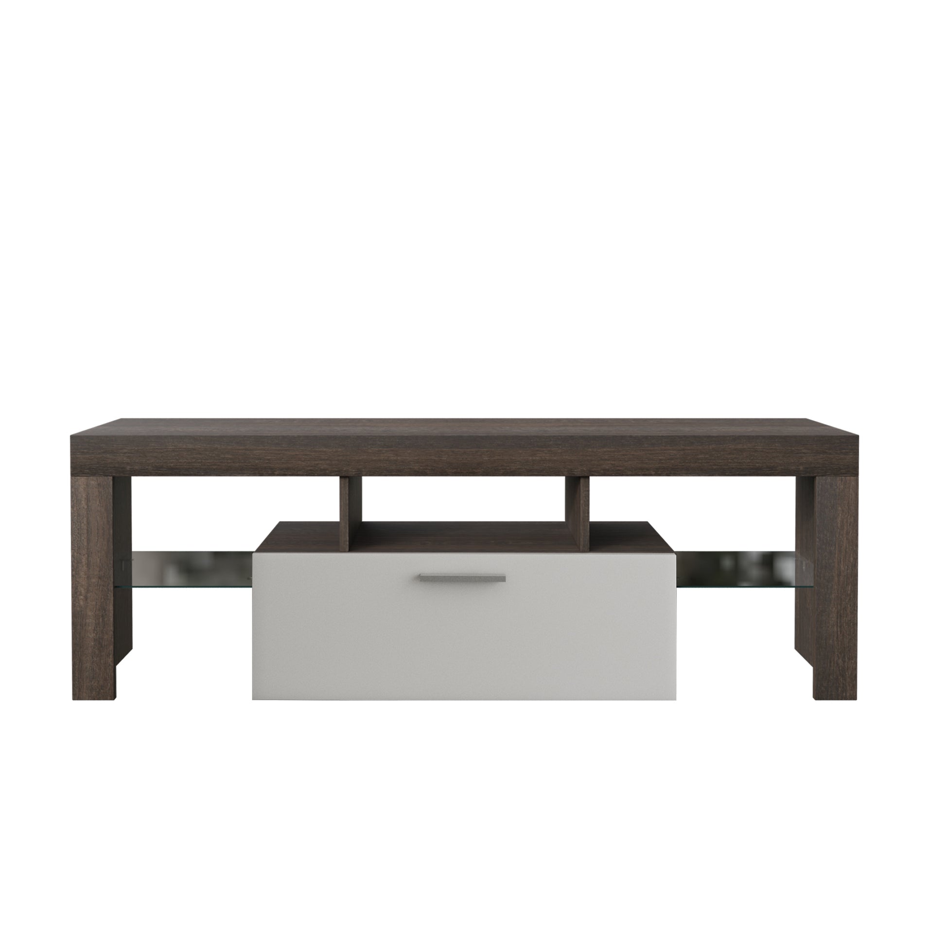 20 Minutes Quick Assembly Brown Simple Modern Tv Stand With The Toughened Glass Shelf Floor Cabinet Floor Tv Wall Cabinet Brown Whitetv Bracket With Led Color Changing Lights For Living Room Brown White Primary Living Space 50 59 Inches 50 59 Inches