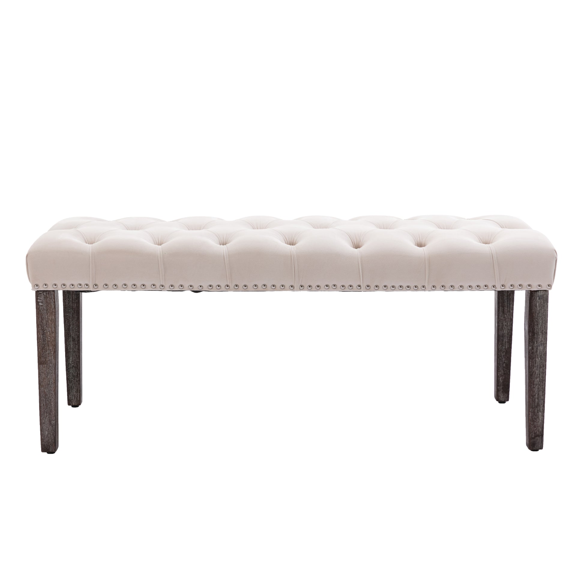 Heng Ming Upholstered Tufted Bench Ottomanvelvet Dining Bench Bedroom Bench Footrest Stool Accent Bench For Entryway Dining Room Living Room, Beige Beige Velvet