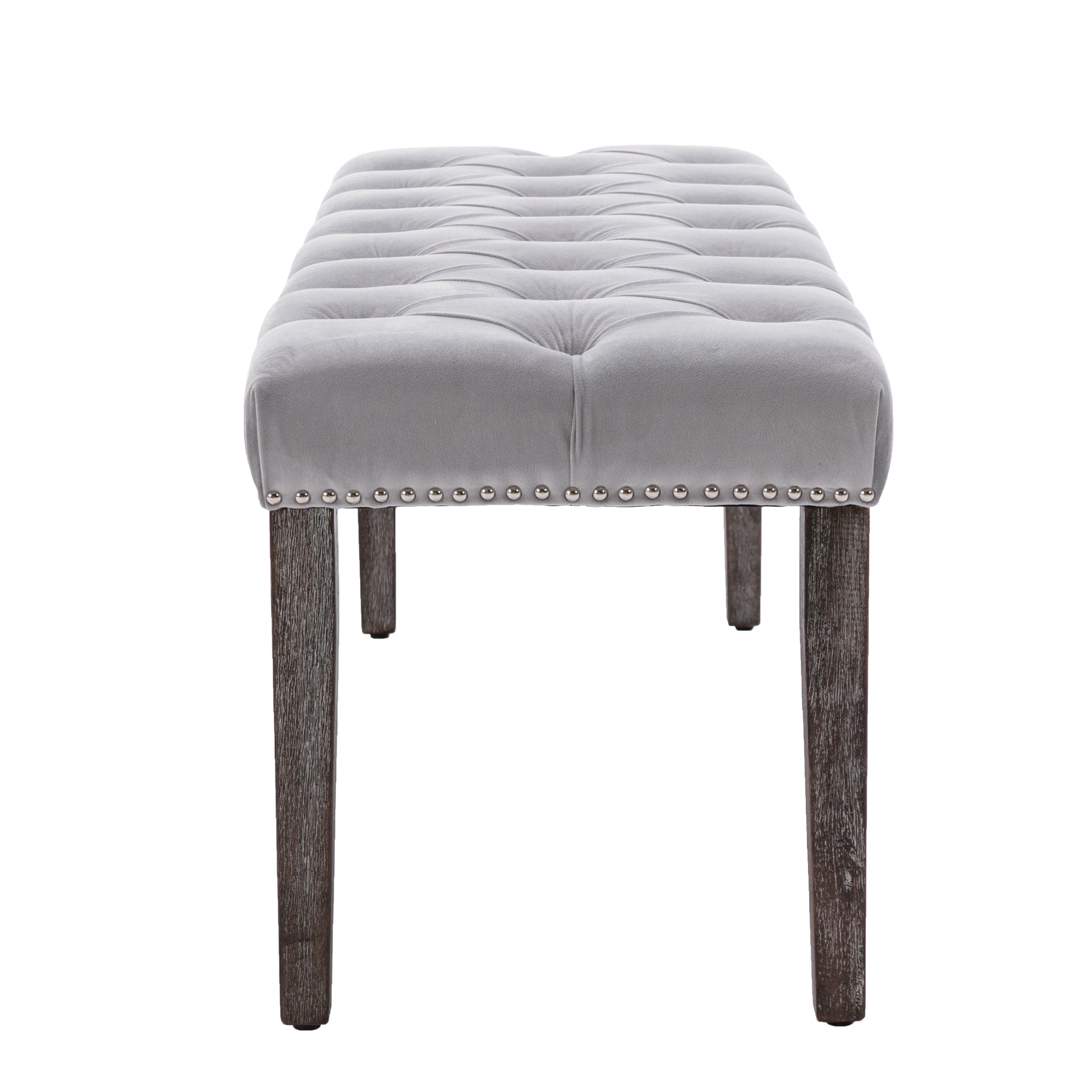 Heng Ming Upholstered Tufted Bench Ottomanvelvet Dining Bench Bedroom Bench Footrest Stool Accent Bench For Entryway Dining Room Living Room, Light Gray Light Grey Velvet