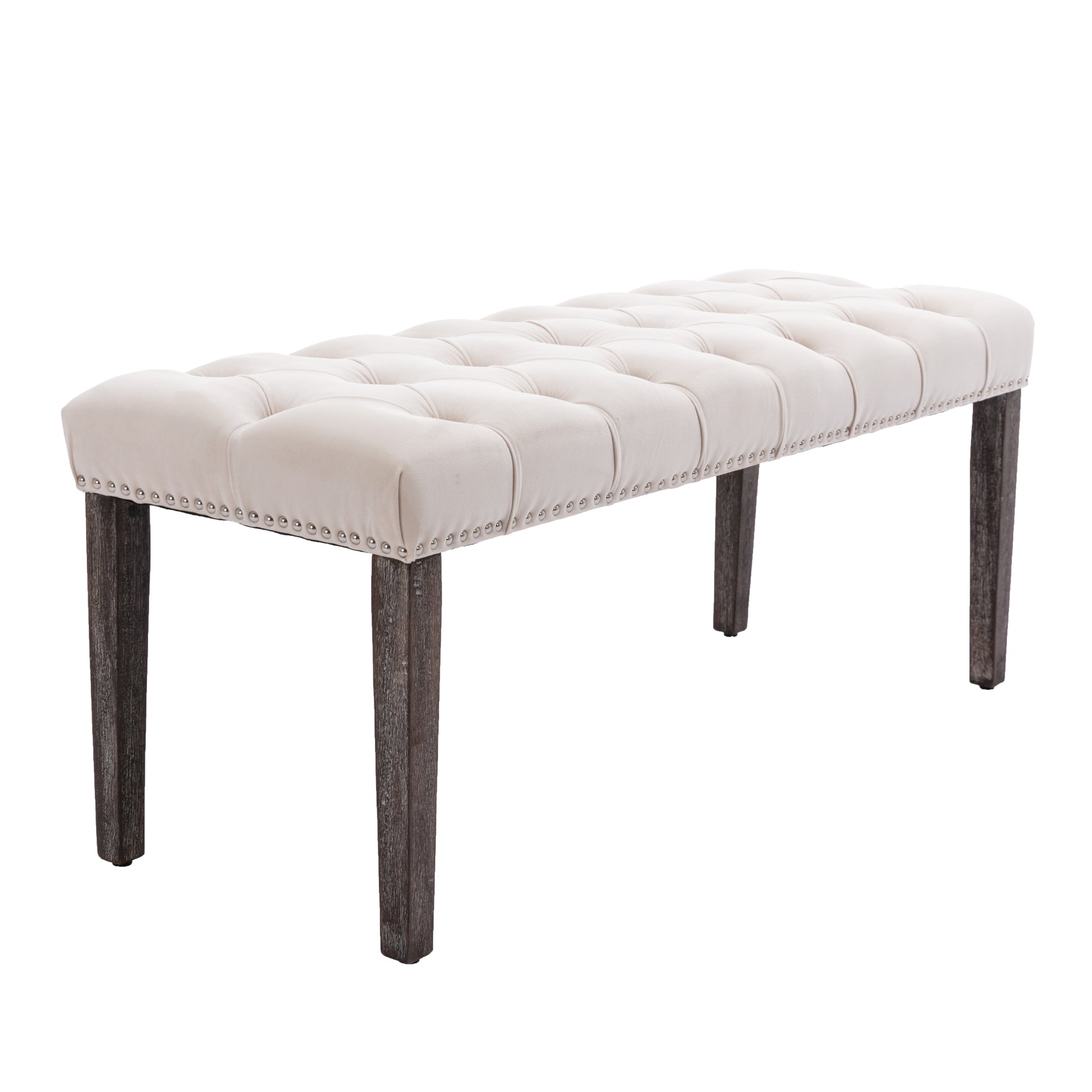 Heng Ming Upholstered Tufted Bench Ottomanvelvet Dining Bench Bedroom Bench Footrest Stool Accent Bench For Entryway Dining Room Living Room, Beige Beige Velvet