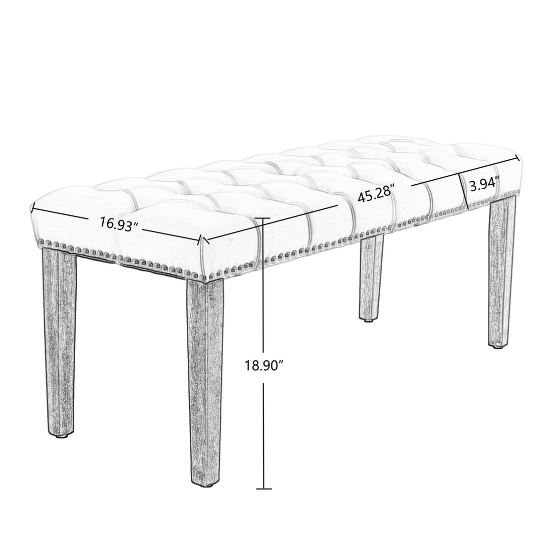 Heng Ming Upholstered Tufted Bench Ottomanvelvet Dining Bench Bedroom Bench Footrest Stool Accent Bench For Entryway Dining Room Living Room, Light Gray Light Grey Velvet