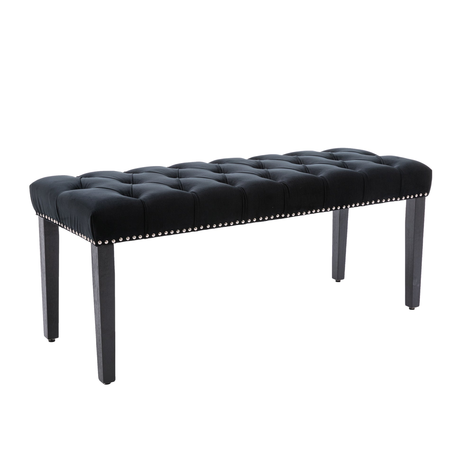 Heng Ming Upholstered Tufted Bench Ottomanvelvet Dining Bench Bedroom Bench Footrest Stool Accent Bench For Entryway Dining Room Living Room, Black Black Velvet