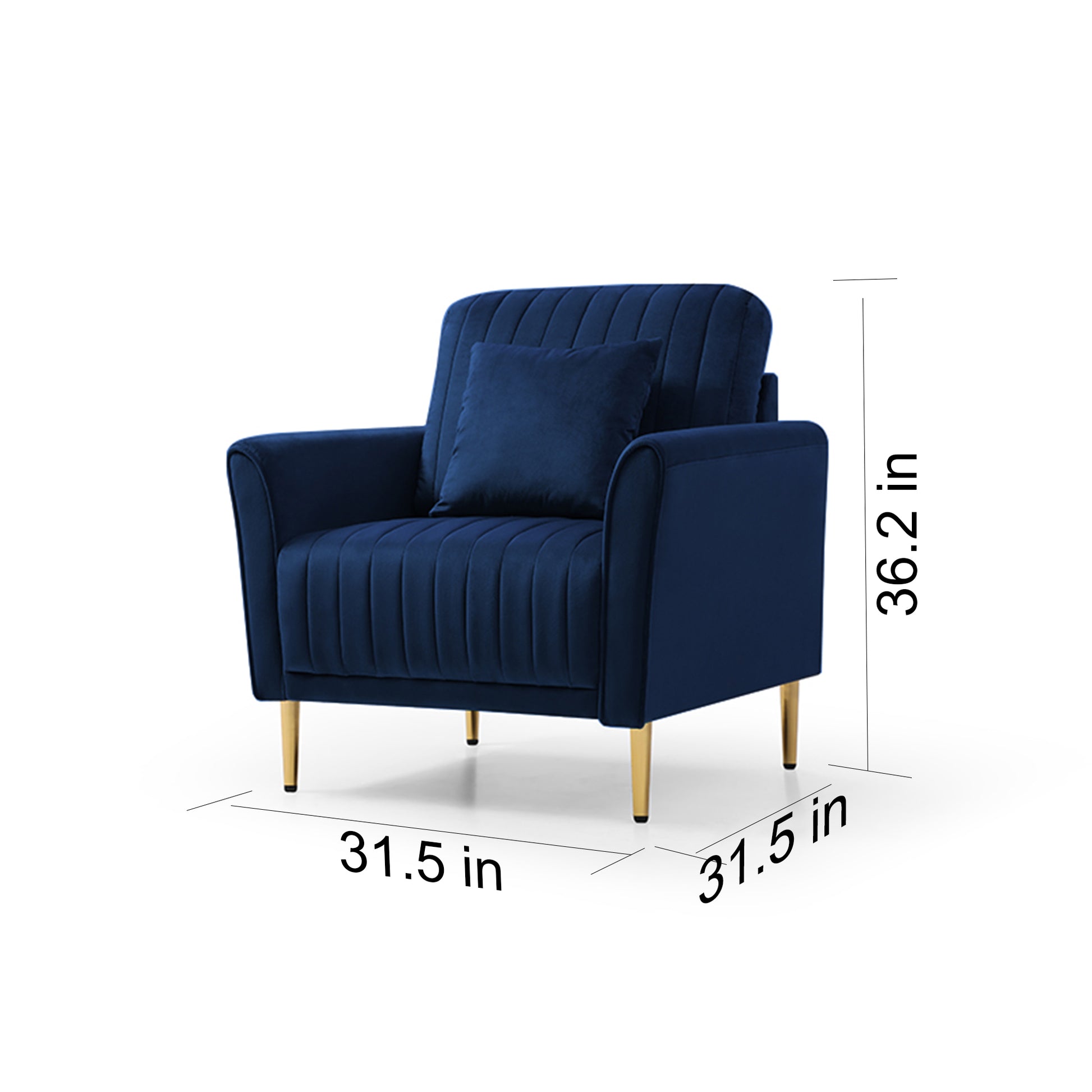 Velvet Accent Chair Round Arm Chair With Gold Legs, Upholstered Single Sofa For Living Room Bedroom, Navy Blue With 1 Throw Pillow Blue Foam Velvet