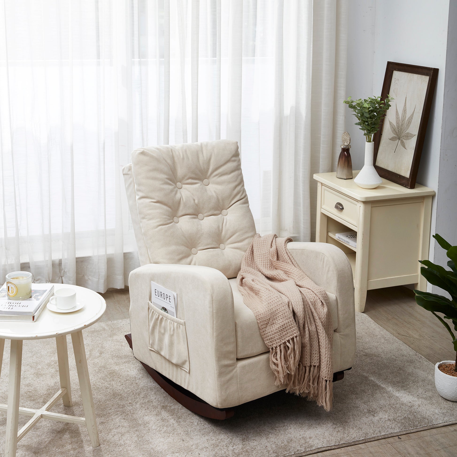 Single Sofa Reclining Chair Japanese Chair Lazy Sofa Tatami Balcony Reclining Sofa Adjustable Chair Beige Metal
