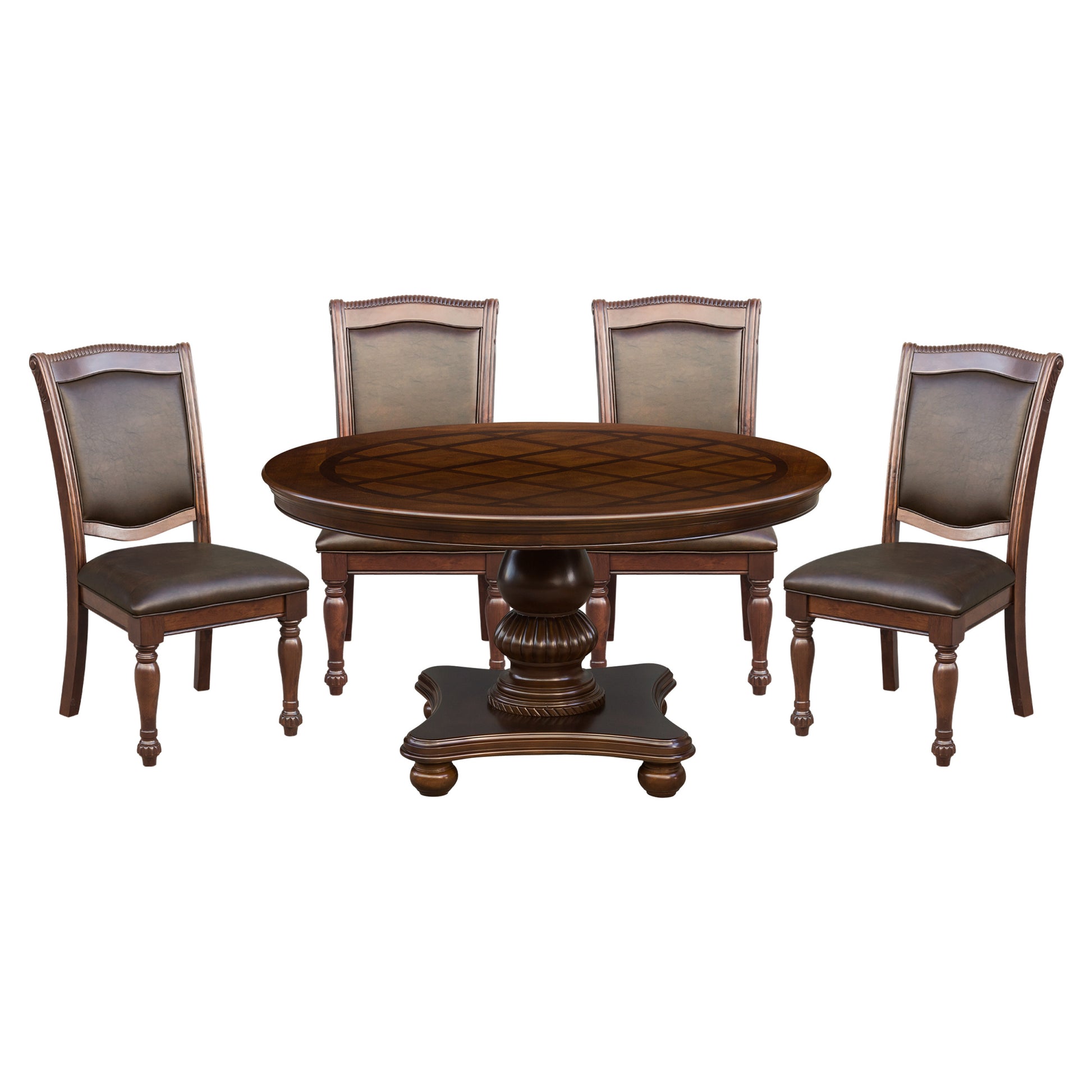 Traditional Dining Table 1Pc Brown Cherry Finish Pedestal Base Round Table Dining Room Furniture Brown Mix Dining Room Traditional Wood