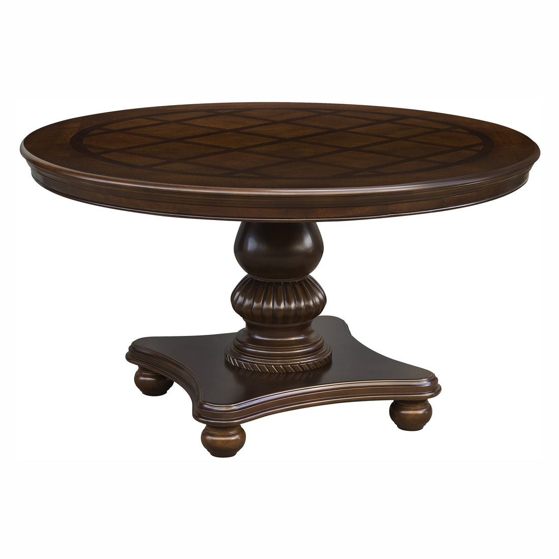 Traditional Dining Table 1Pc Brown Cherry Finish Pedestal Base Round Table Dining Room Furniture Brown Mix Dining Room Traditional Wood