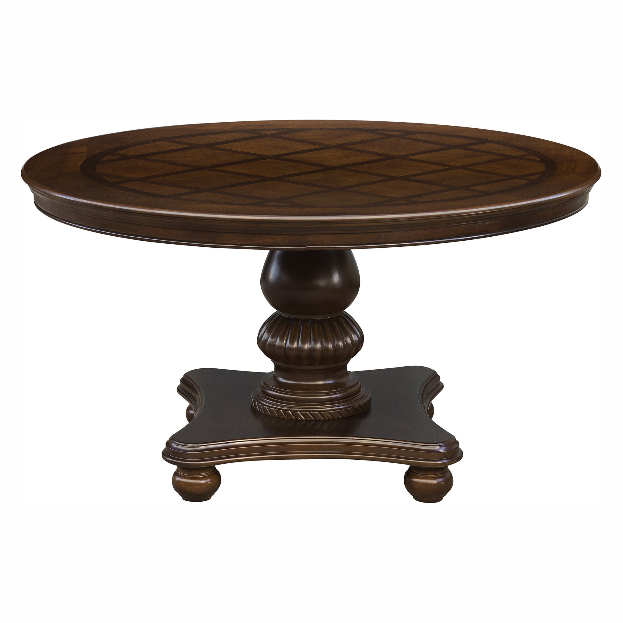 Traditional Dining Table 1Pc Brown Cherry Finish Pedestal Base Round Table Dining Room Furniture Brown Mix Dining Room Traditional Wood