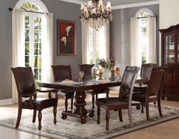 Traditional Style Dining Room Table W Leaf 2X Armchairs And 4X Side Chairs Dining 7Pc Set Brown Cherry Finish Upholstered Seat Wooden Furniture Wood Wood Brown Mix Seats 6 Wood Dining Room Extendable Traditional Double Pedestal Rectangular Dining Table