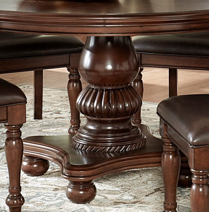 Traditional Dining Table 1Pc Brown Cherry Finish Pedestal Base Round Table Dining Room Furniture Brown Mix Dining Room Traditional Wood