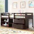 Twin Size Loft Bed With Two Shelves And Two Drawers Antique Espresso Antique Espresso Solid Wood