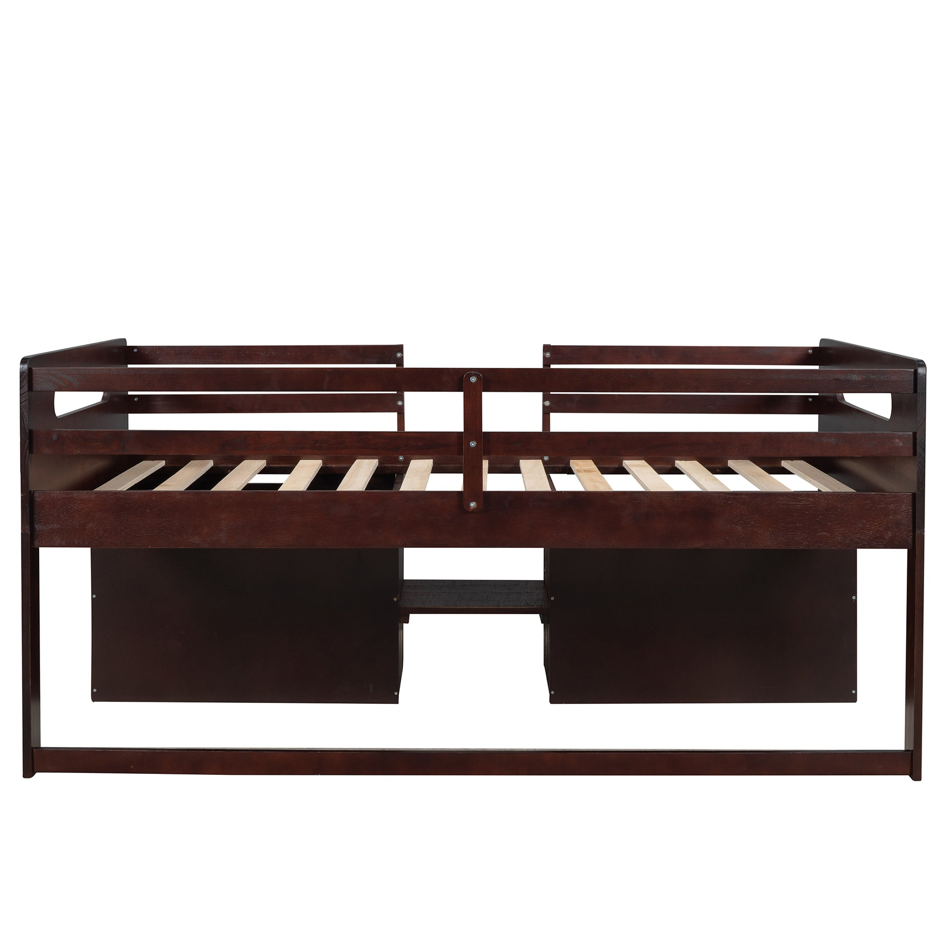 Twin Size Loft Bed With Two Shelves And Two Drawers Antique Espresso Antique Espresso Solid Wood