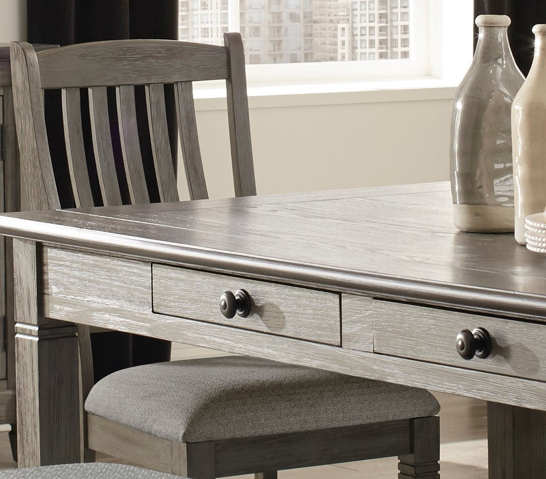 Antique Gray And Coffee Finish 6Pc Dining Set Table W 6X Drawers Upholstered Bench 4X Side Chairs Casual Country Style Dining Room Furniture Wood Wood Antique Gray Seats 6 Wood Dining Room 72 Inches Rectangular Dining Table With Chair And Bench Solid