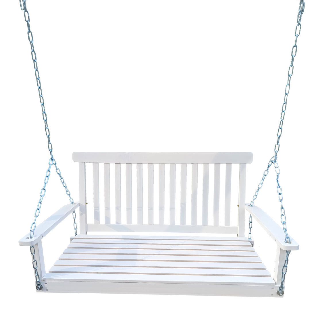Front Porch Swing With Armrests, Wood Bench Swing With Hanging Chains,For Outdoor Patio ,Garden Yard, Porch, Backyard, Or Sunroom,Easy To Assemble,White White Solid Wood