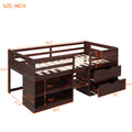 Twin Size Loft Bed With Two Shelves And Two Drawers Antique Espresso Antique Espresso Solid Wood