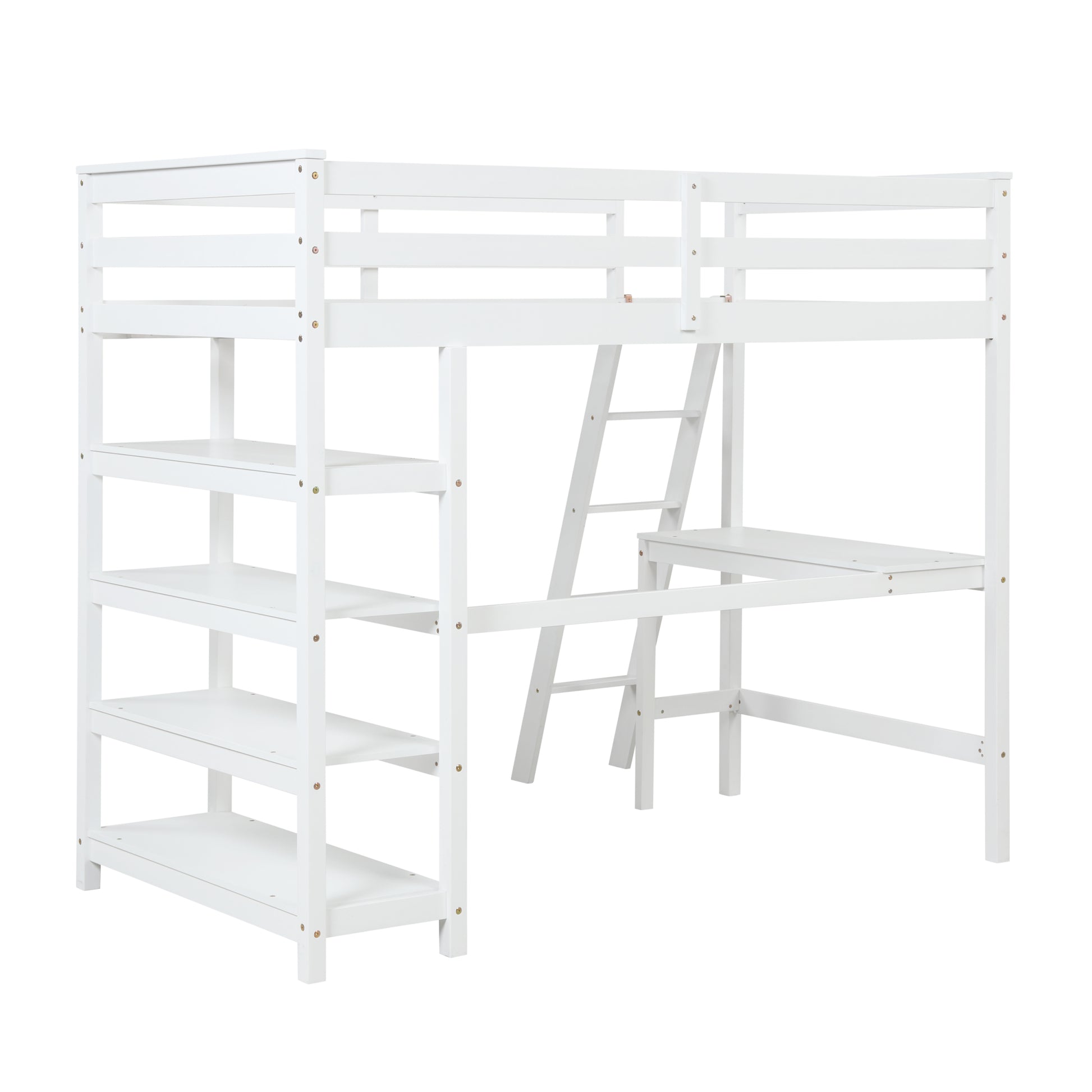 Twin Loft Bed With Desk,Ladder,Shelveswhite White Pine