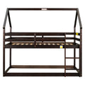 Twin Over Twin Loft Bed With Roof Design, Safety Guardrail, Ladder, Espresso Espresso Pine