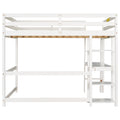 Full Loft Bed With Desk And Shelves,White White Pine