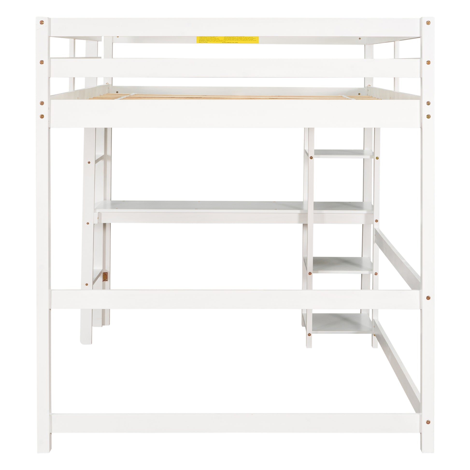 Full Loft Bed With Desk And Shelves,White White Pine
