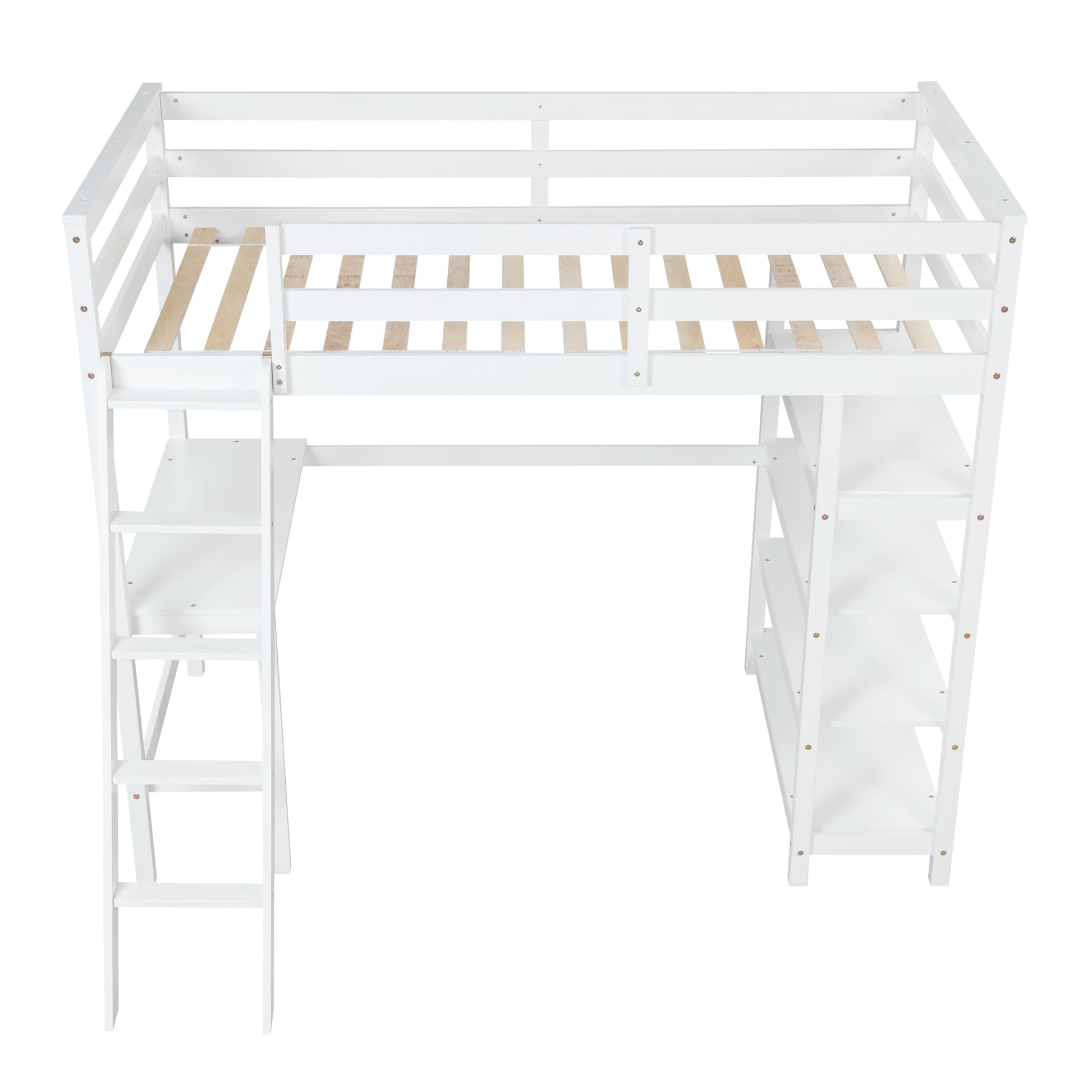 Twin Loft Bed With Desk,Ladder,Shelveswhite White Pine