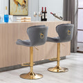 Set Of 2 Bar Stools,With Chrome Footrest And Base Swivel Height Adjustable Mechanical Lifting Velvet Golden Leg Simple Bar Stool Gray Grey Foam Fabric