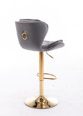 Set Of 2 Bar Stools,With Chrome Footrest And Base Swivel Height Adjustable Mechanical Lifting Velvet Golden Leg Simple Bar Stool Gray Grey Foam Fabric