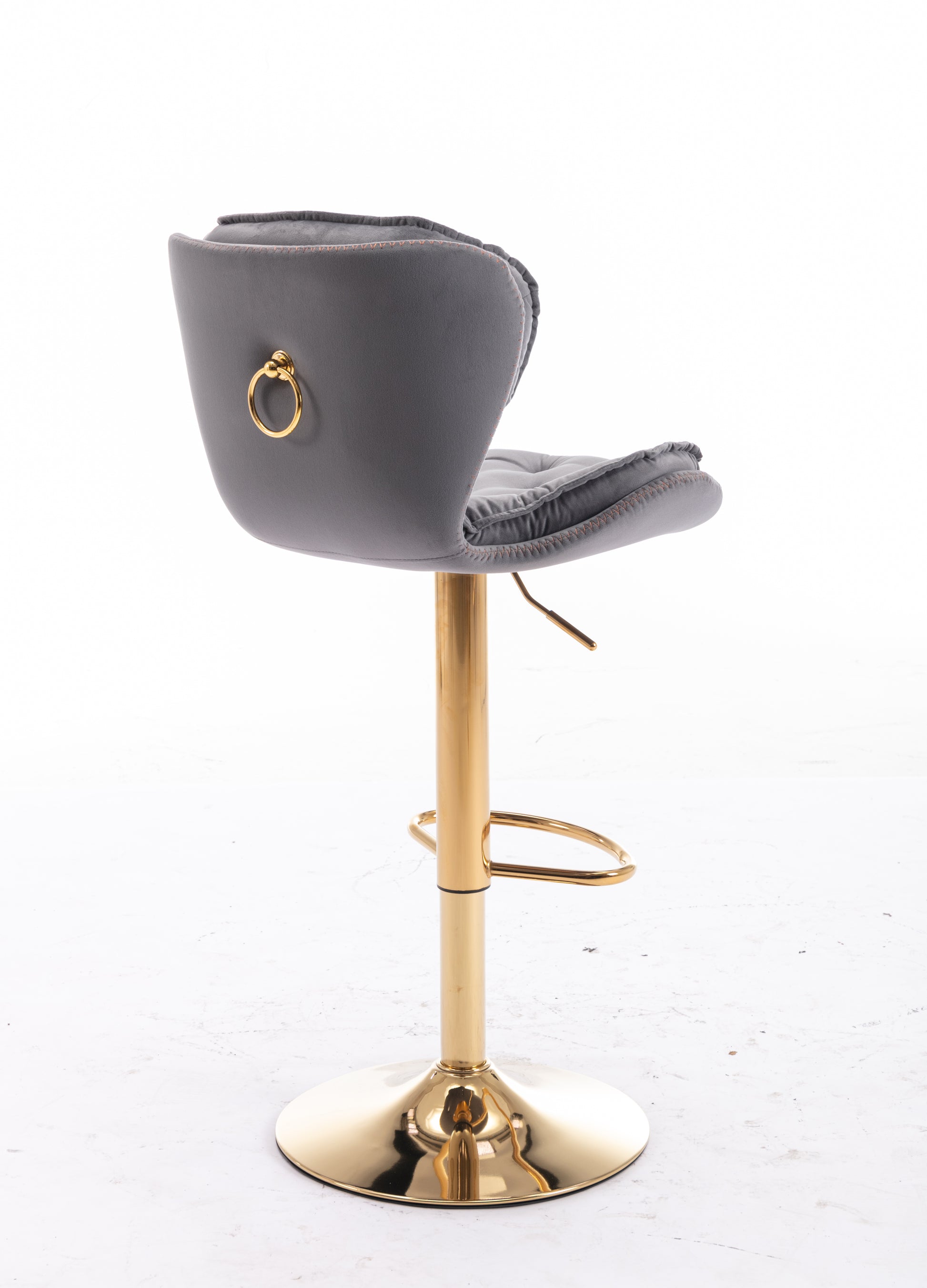 Set Of 2 Bar Stools,With Chrome Footrest And Base Swivel Height Adjustable Mechanical Lifting Velvet Golden Leg Simple Bar Stool Gray Grey Foam Fabric