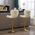 Set Of 2 Bar Stools,With Chrome Footrest And Base Swivel Height Adjustable Mechanical Lifting Velvet Golden Leg Simple Bar Stool Cream Cream Foam Fabric