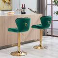 Set Of 2 Bar Stools,With Chrome Footrest And Base Swivel Height Adjustable Mechanical Lifting Velvet Golden Leg Simple Bar Stool Green Green Foam Fabric