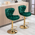 Set Of 2 Bar Stools,With Chrome Footrest And Base Swivel Height Adjustable Mechanical Lifting Velvet Golden Leg Simple Bar Stool Green Green Foam Fabric