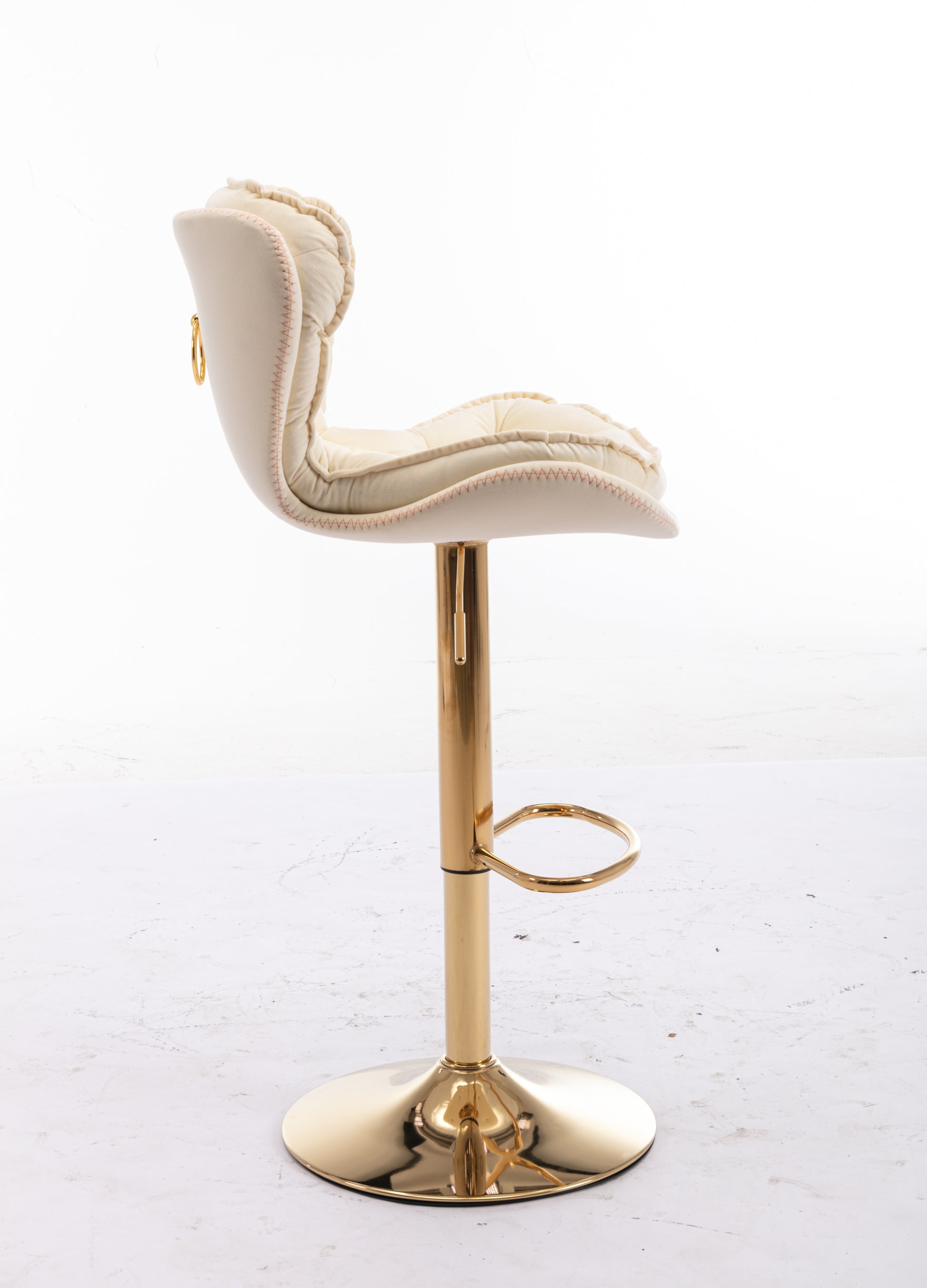Set Of 2 Bar Stools,With Chrome Footrest And Base Swivel Height Adjustable Mechanical Lifting Velvet Golden Leg Simple Bar Stool Cream Cream Foam Fabric