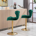 Set Of 2 Bar Stools,With Chrome Footrest And Base Swivel Height Adjustable Mechanical Lifting Velvet Golden Leg Simple Bar Stool Green Green Foam Fabric