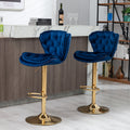 Set Of 2 Bar Stools,With Chrome Footrest And Base Swivel Height Adjustable Mechanical Lifting Velvet Golden Leg Simple Bar Stool Blue Navy Blue Foam Fabric