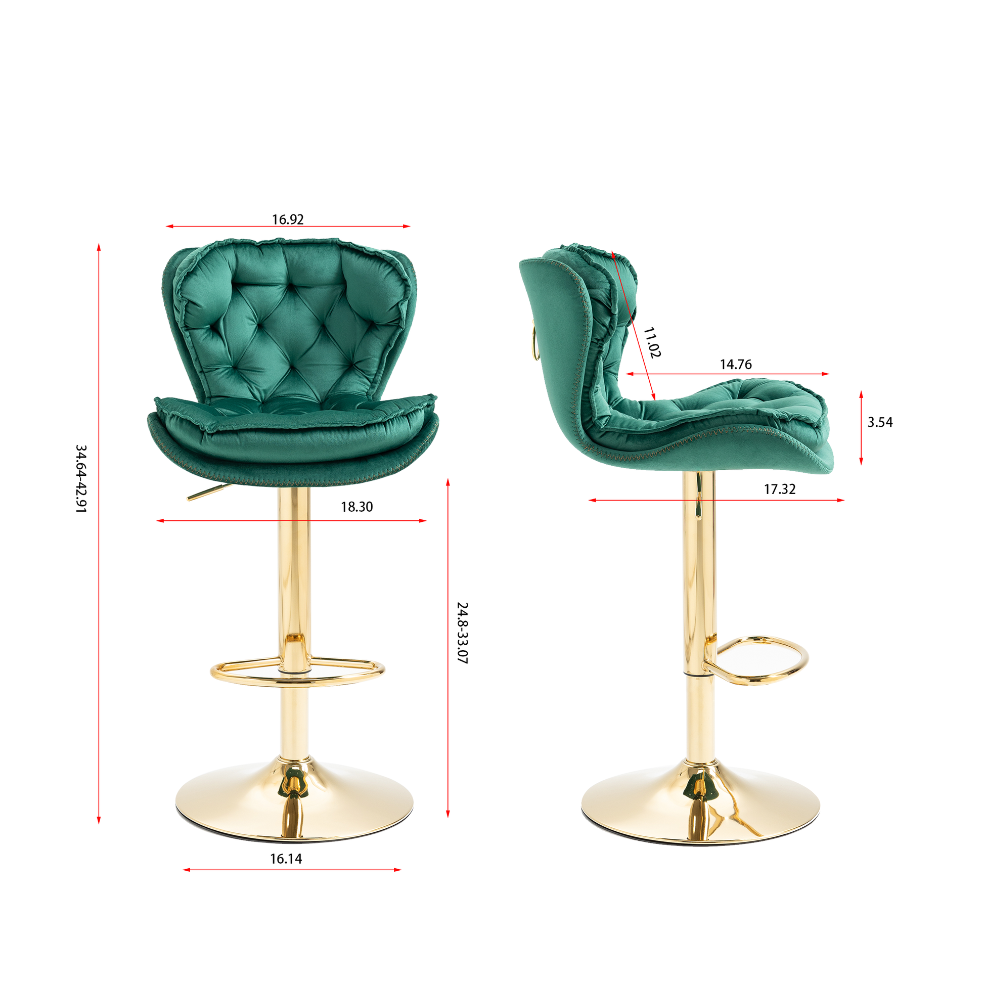 Set Of 2 Bar Stools,With Chrome Footrest And Base Swivel Height Adjustable Mechanical Lifting Velvet Golden Leg Simple Bar Stool Green Green Foam Fabric