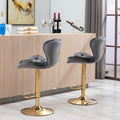 Set Of 2 Bar Stools,With Chrome Footrest And Base Swivel Height Adjustable Mechanical Lifting Velvet Golden Leg Simple Bar Stool Gray Grey Foam Fabric