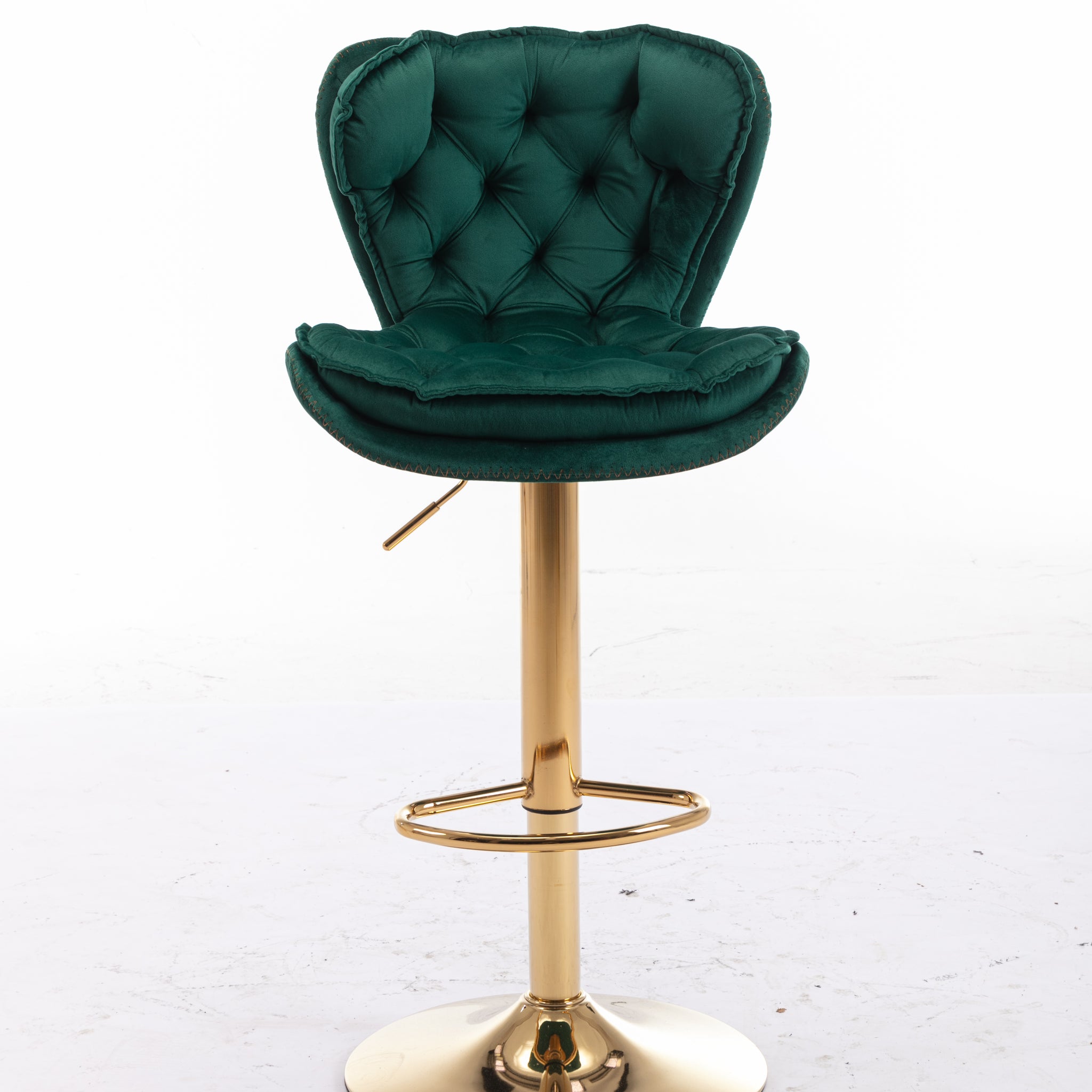 Set Of 2 Bar Stools,With Chrome Footrest And Base Swivel Height Adjustable Mechanical Lifting Velvet Golden Leg Simple Bar Stool Green Green Foam Fabric