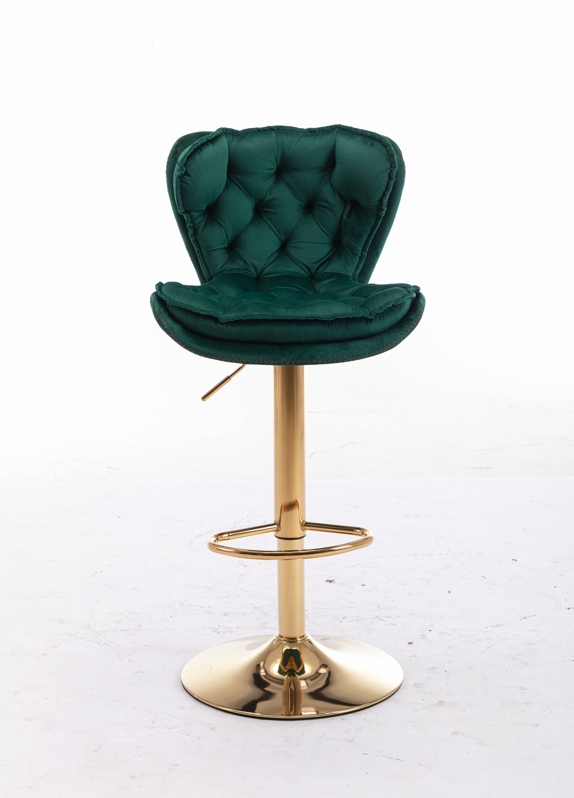 Set Of 2 Bar Stools,With Chrome Footrest And Base Swivel Height Adjustable Mechanical Lifting Velvet Golden Leg Simple Bar Stool Green Green Foam Fabric