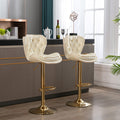 Set Of 2 Bar Stools,With Chrome Footrest And Base Swivel Height Adjustable Mechanical Lifting Velvet Golden Leg Simple Bar Stool Cream Cream Foam Fabric