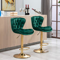 Set Of 2 Bar Stools,With Chrome Footrest And Base Swivel Height Adjustable Mechanical Lifting Velvet Golden Leg Simple Bar Stool Green Green Foam Fabric