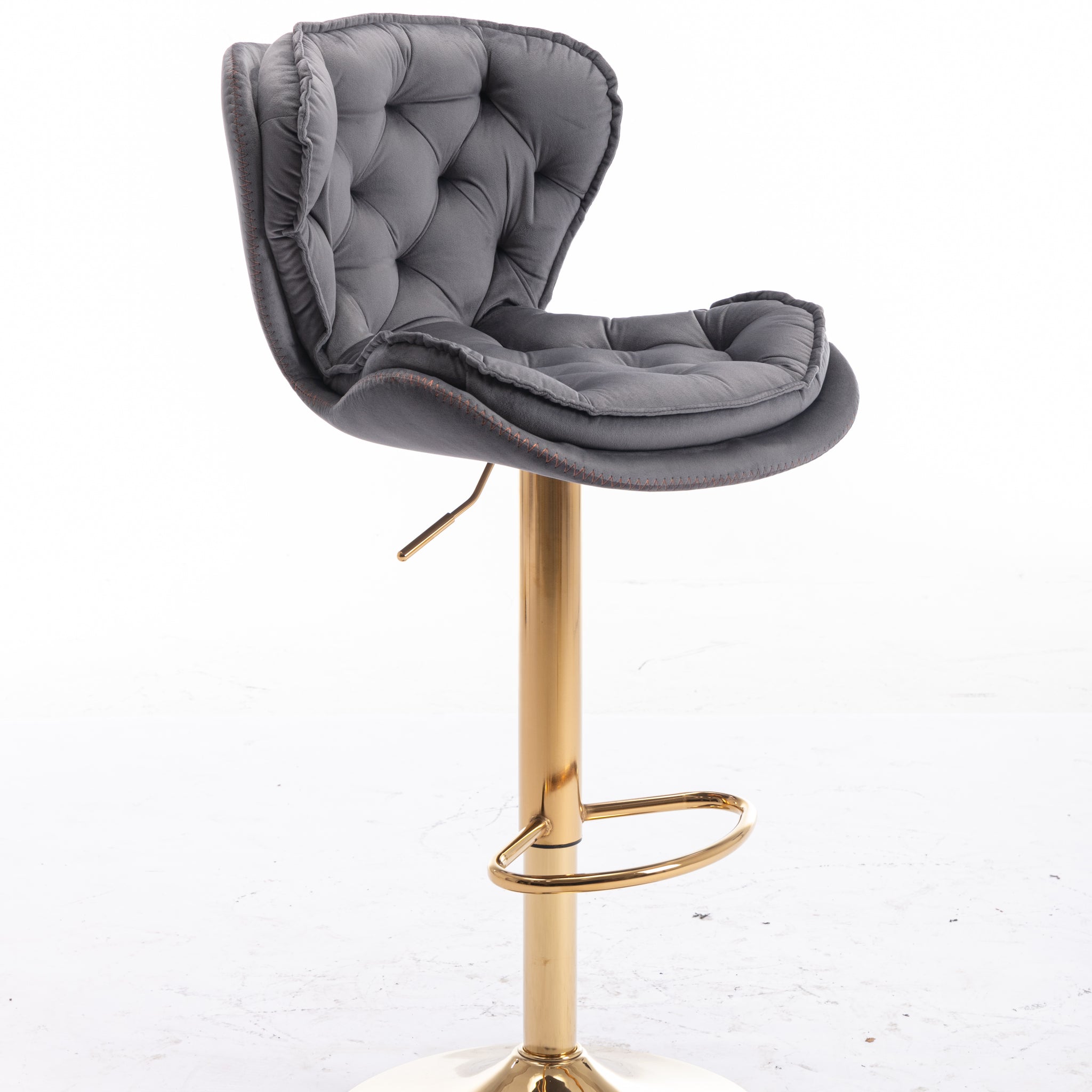 Set Of 2 Bar Stools,With Chrome Footrest And Base Swivel Height Adjustable Mechanical Lifting Velvet Golden Leg Simple Bar Stool Gray Grey Foam Fabric