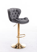 Set Of 2 Bar Stools,With Chrome Footrest And Base Swivel Height Adjustable Mechanical Lifting Velvet Golden Leg Simple Bar Stool Gray Grey Foam Fabric
